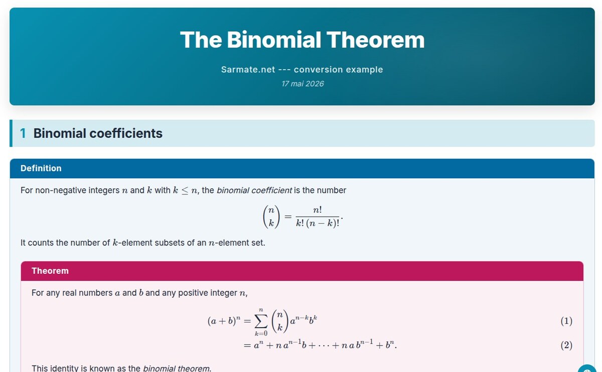 Mathpad HTML preview of the course